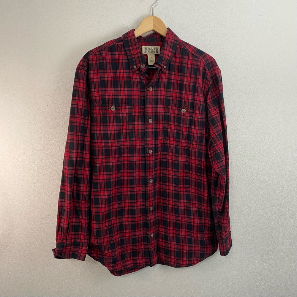 Duluth‎ Trading Red Black Plaid Flannel Button Down Long Sleeve Men’s Medium